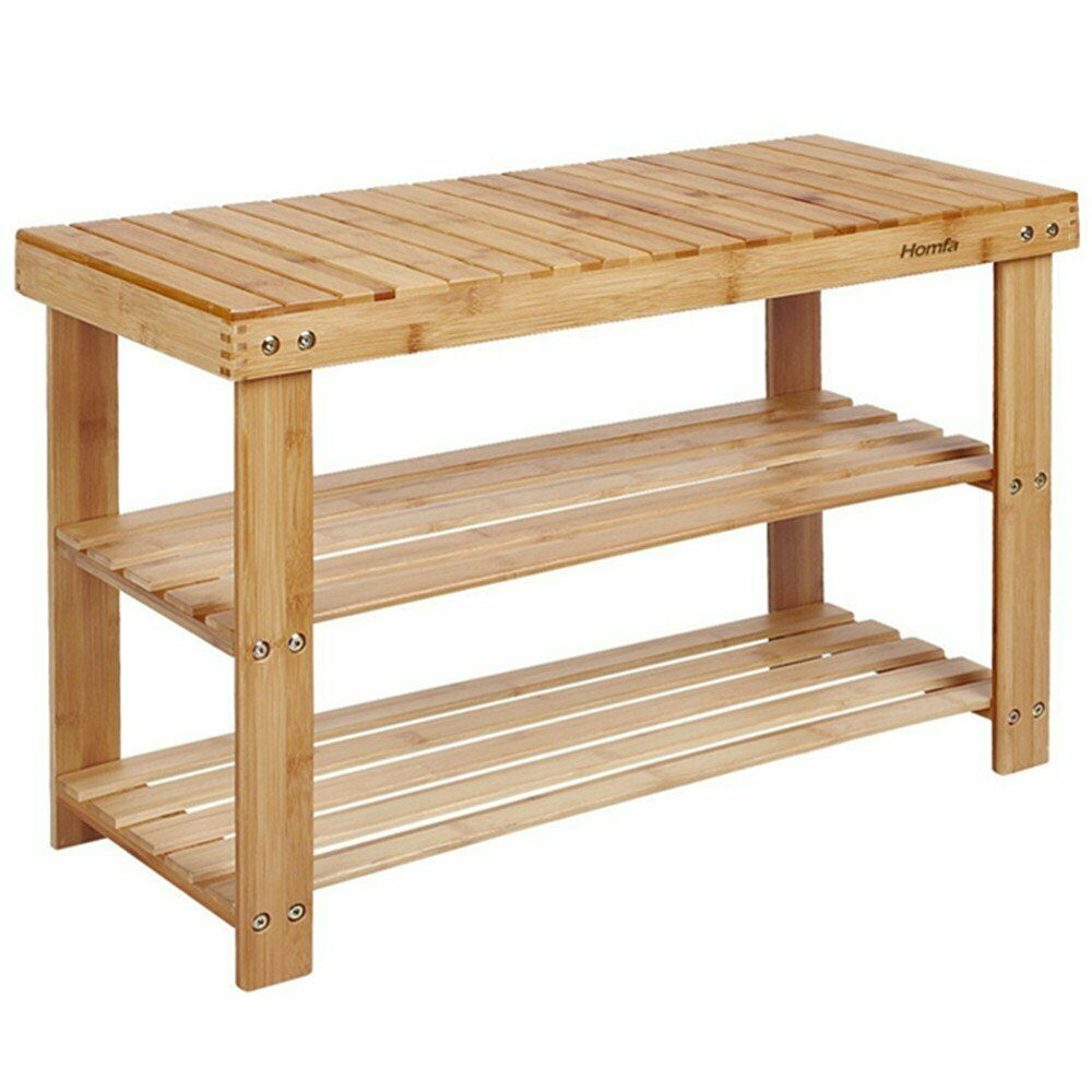 Shoe Rack Bench 3 Tier Living Bamboo, Shoe Organizer or Entryway Bench, Perfect for Shoe Cubby, Entry Bench, Bathroom Bench