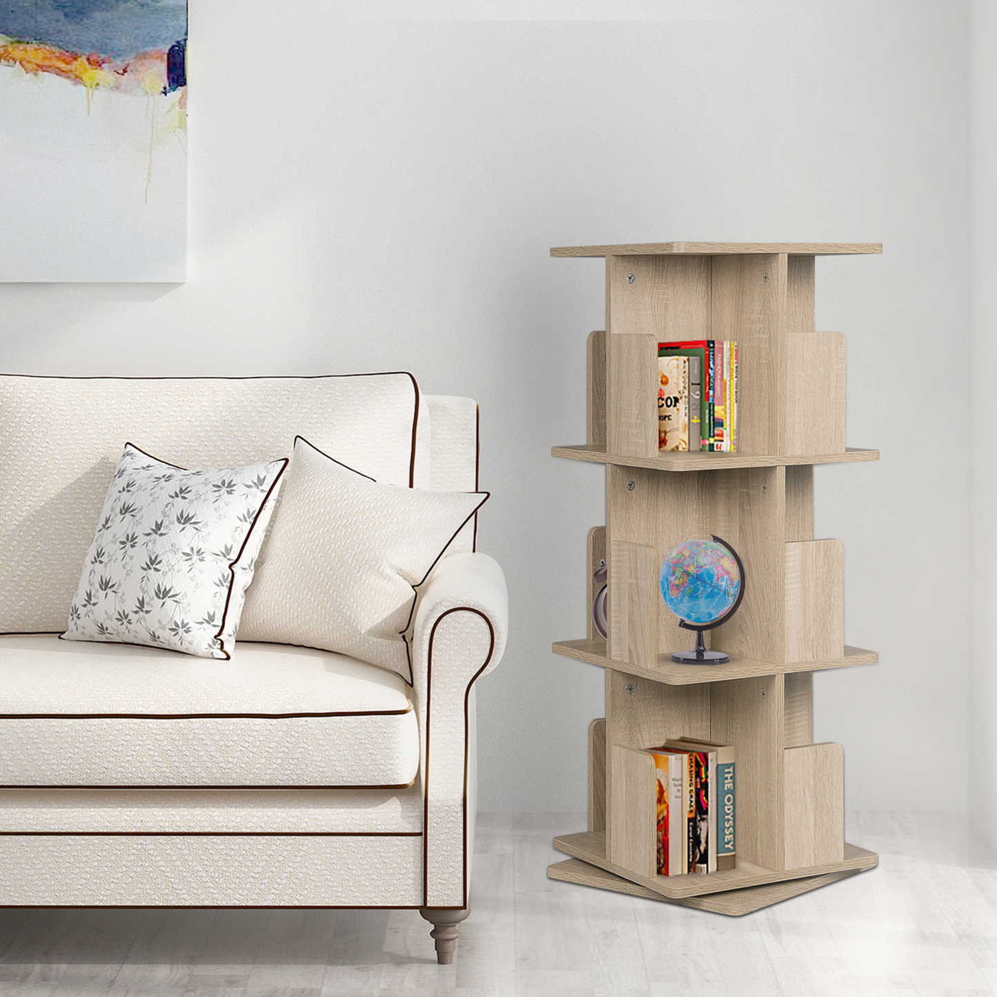 Solid Wood Rotating Bookshelf 360 Degrees Movable Small Bookcase