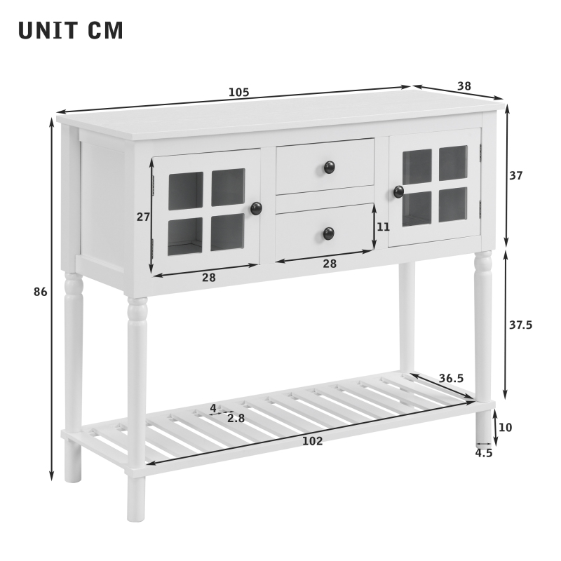 Console Table with Shelf, Hallway Table, Sofa Table, White Wood Hallway, Living Room, Bedroom, Dressing Room, Chest of Drawers