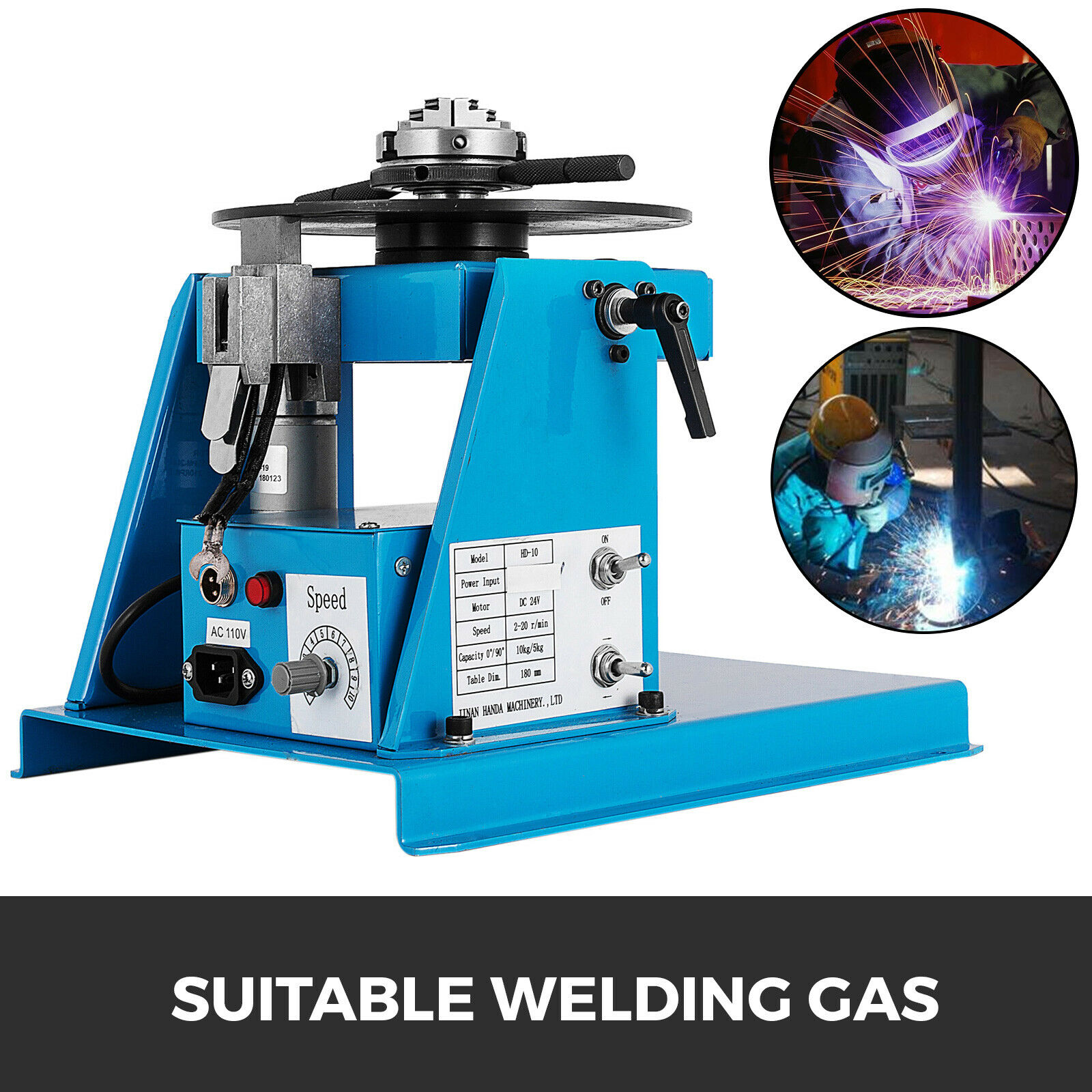 5/10KG Mini Semi-Automatic Rotary Welding Positioner Turntable Tilte Table 0-90º W/ 3 Jaw Lathe Chuck for Annular Welding