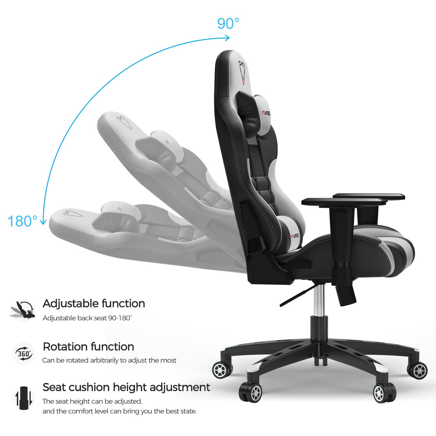 Carry Series Gaming Chair 360 Swivel Ergonomic Racing Style 90