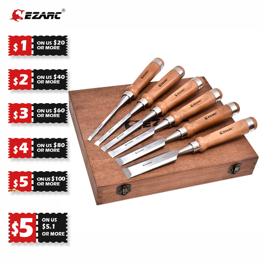 6Pcs Wood Chisel Set for Woodworking CRV Steel with Walnut Handle in Wooden Premium Box