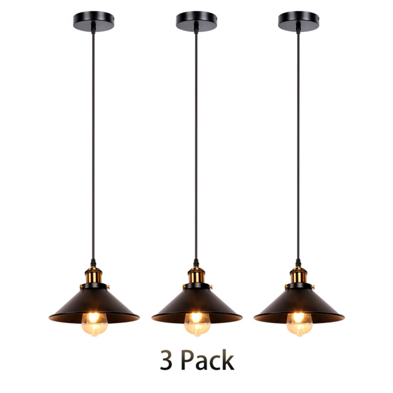 Black E27 Modern Industrial 3 Lights Chandelier Iron Painted Strip/Disc Ceiling Plate Living Room Kitchen Restaurant Hotel Lamp