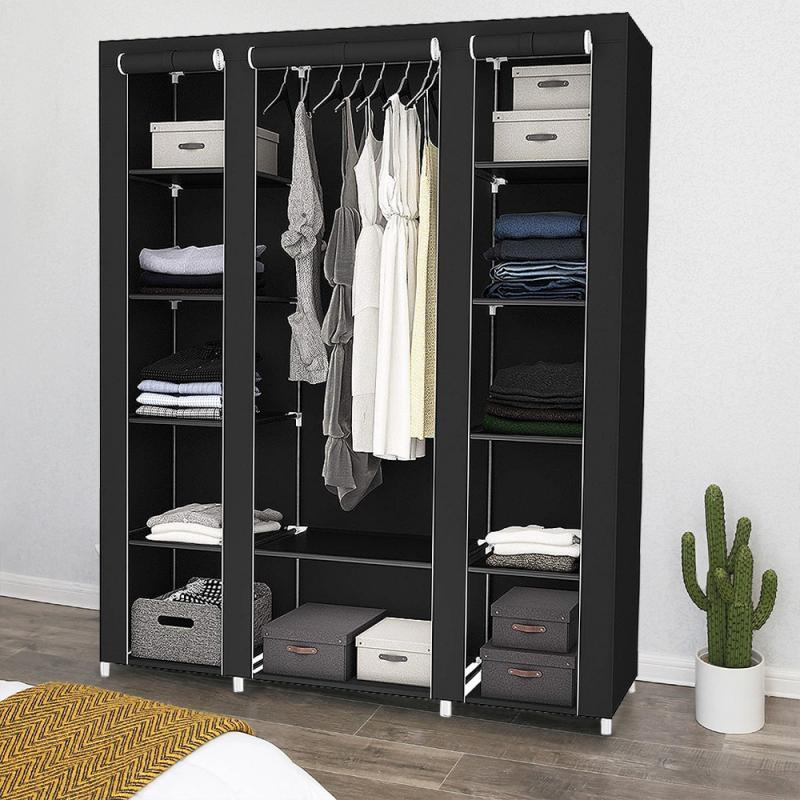 Closet Wardrobe Clothes Storage Organizer Shelf with Rack Non-Woven Fabrics Portable Bedroom Furniture 175*150*45Cm HWC