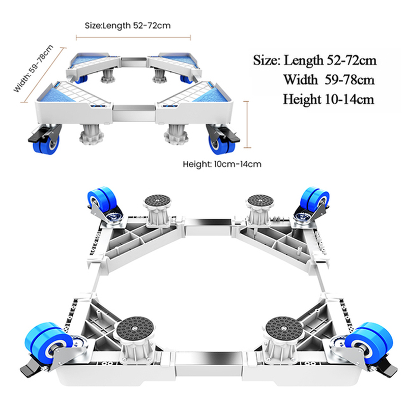 Movable Refrigerator Floor Trolley Fridge Stand Washing Machine Holder 4 Strong Feet Mobile Stand with Brake Wheel 500Kg