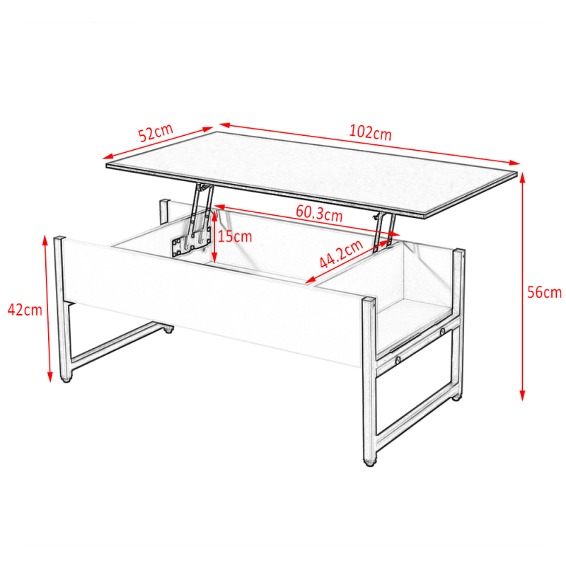 Coffee Table with Storage Shelf Llift-Up Sidetable Desk Metal Leg Laptop Table Study Desk Livingroom Furniture White