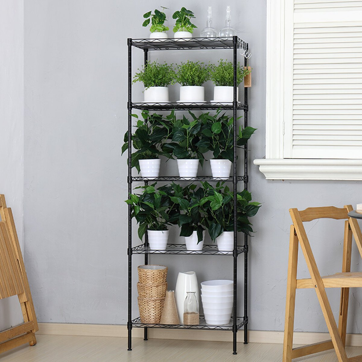 5 Tier Steel Wire Storage Rack Kitchen Microwave Shelf Bathroom Sundries Holder Garden Plant Shelf Multifunctional Stand