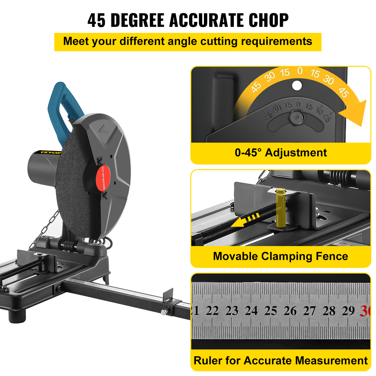 355Mm Metal Chop Saw Base W/ 14In Blade Spark Shield 2200W Electric Adjustable Dry Chainsaw Steel Aluminum Cutting Machine