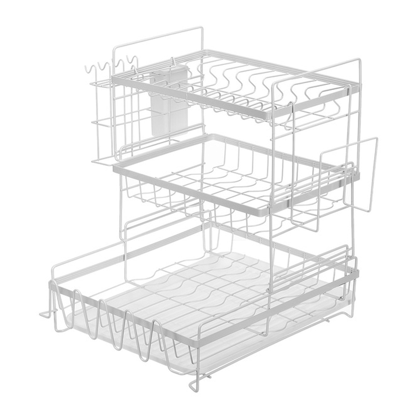 2/3 Tier Kitchen Storage Shelf Dish Drying Rack Holder with Drainboard Plate Cup Spoon Drainer Countertop Utensil Organizer