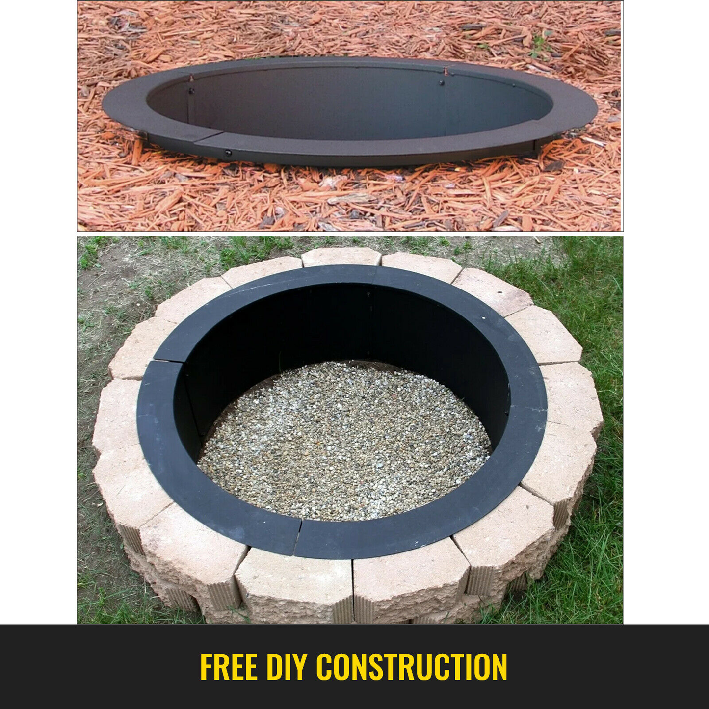 Fire Pit Ring/Liner Easy to Assemble Install Q235 Steel outside Diameter 36" 42" 45" for Outdoor Camping Fishing Barbecue