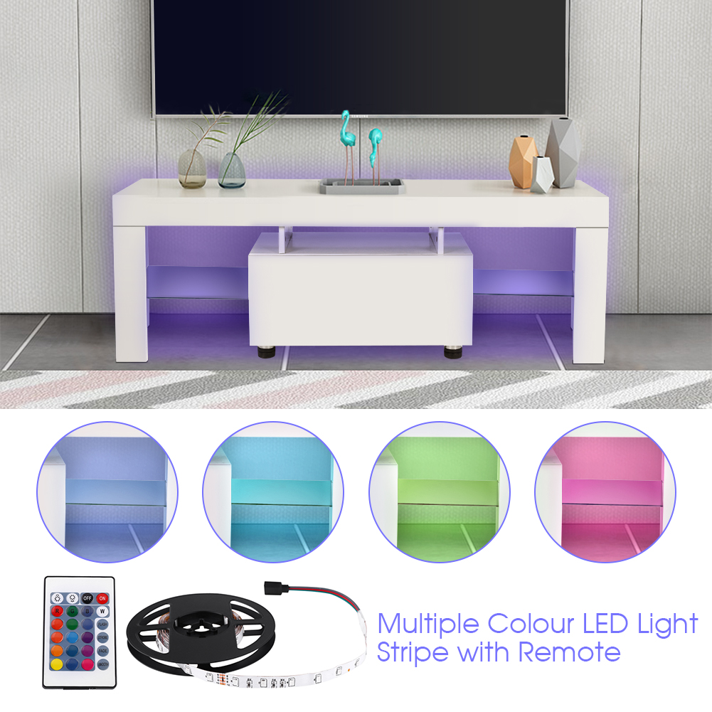 Modern TV Cabinet Unit Entertainment Stand with LED Strip Remote Control Home Decor TV Table Stand