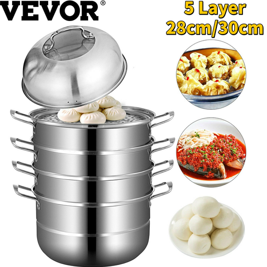 5 Layer Food Steamer 28Cm 30Cm Stainless Steel Stock Pot for Home Steaming Dumplings Vegetables Rice Cooking Steamed Dish