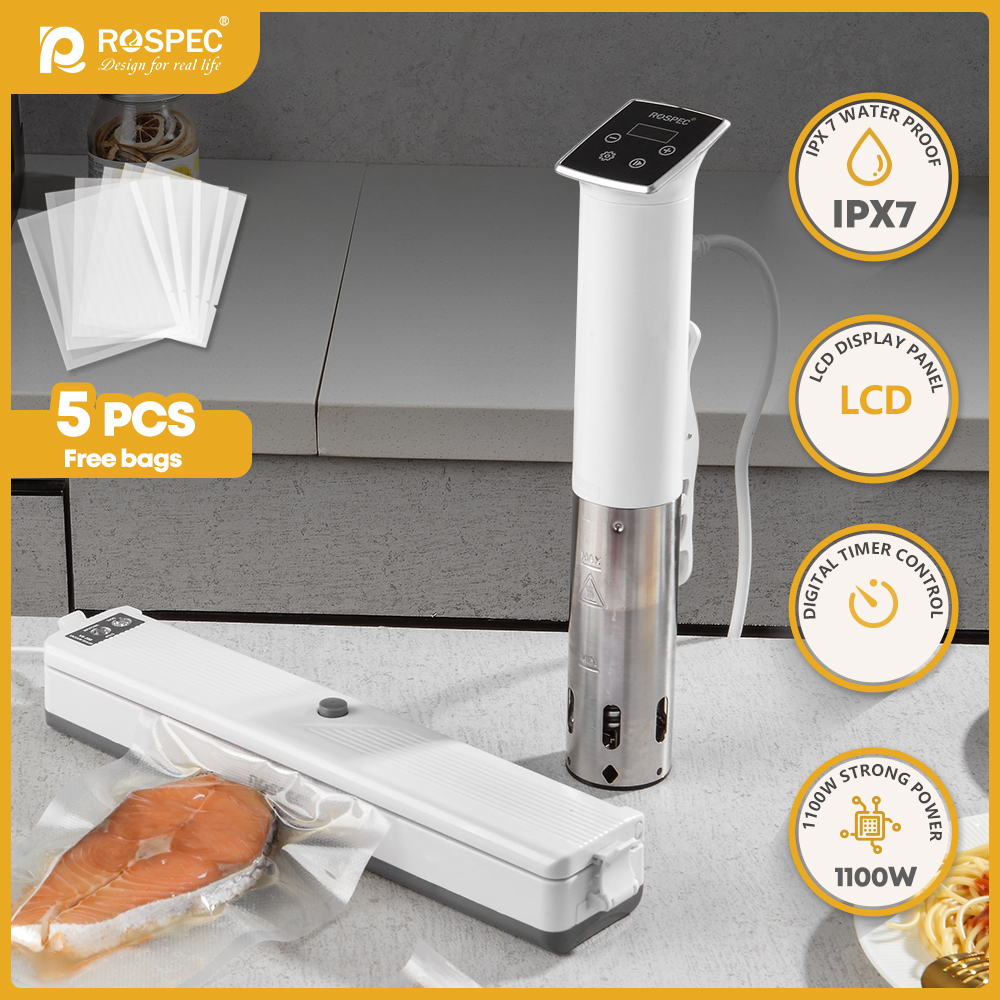 IPX7 1100W Sous Vide Cooker Immersion Circulator Accurate Cooking with LED Digital Display with 5 Vacuum Sealing Bags