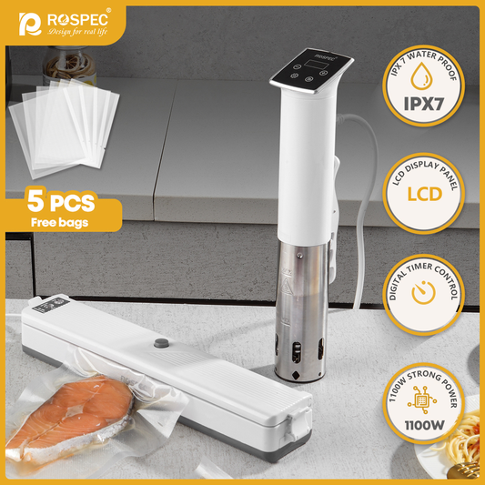 IPX7 1100W Sous Vide Cooker Immersion Circulator Accurate Cooking with LED Digital Display with 5 Vacuum Sealing Bags