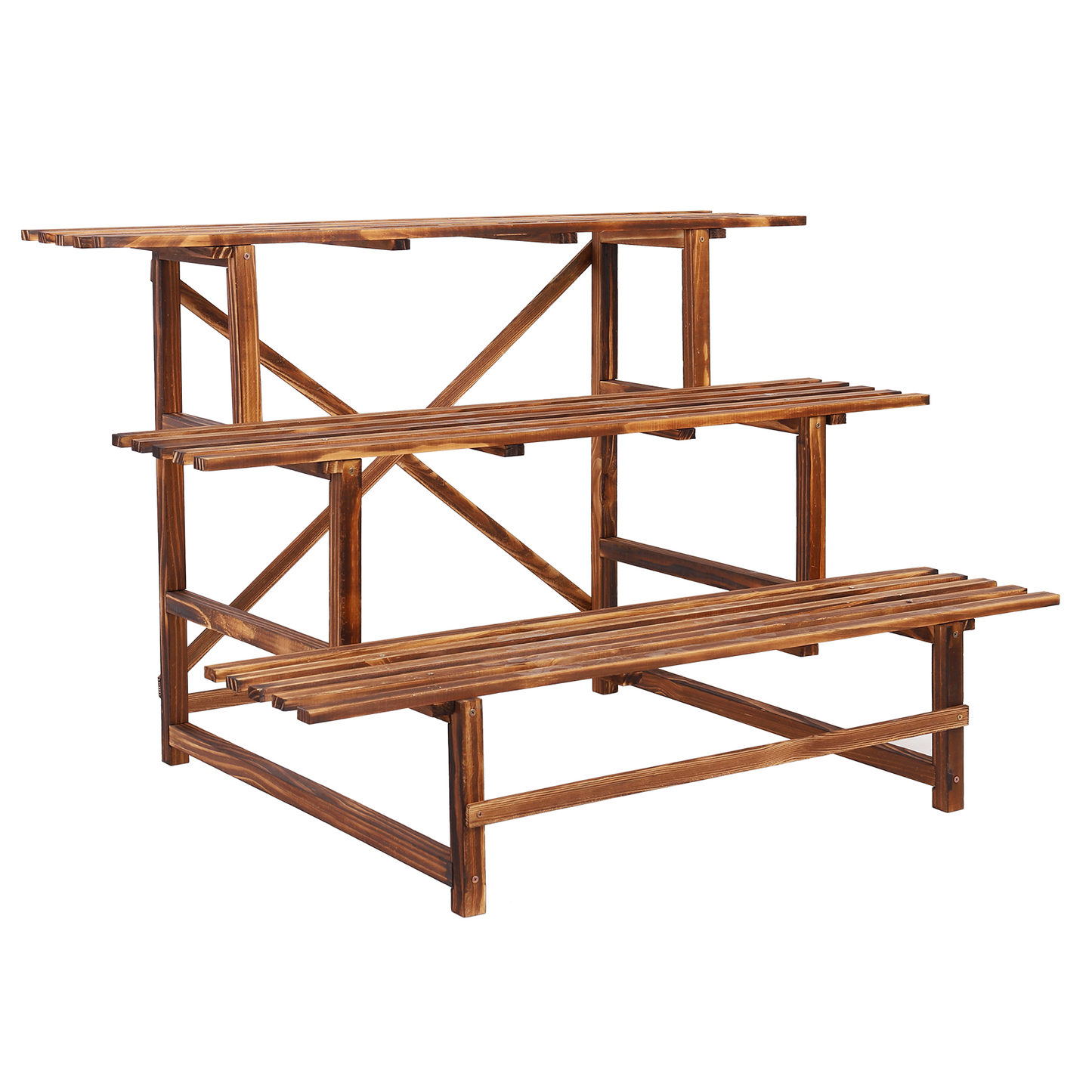 Large 3 Tier Stair Style Wood Plant Stand Patio Rack Outdoor/Indoor Garden Shelf