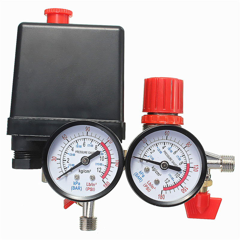 New Arrival Air Compressor Pressure Valve Switch Manifold Relief Regulator Gauges 180PSI 240V 45X75X80Mm Promotion Price