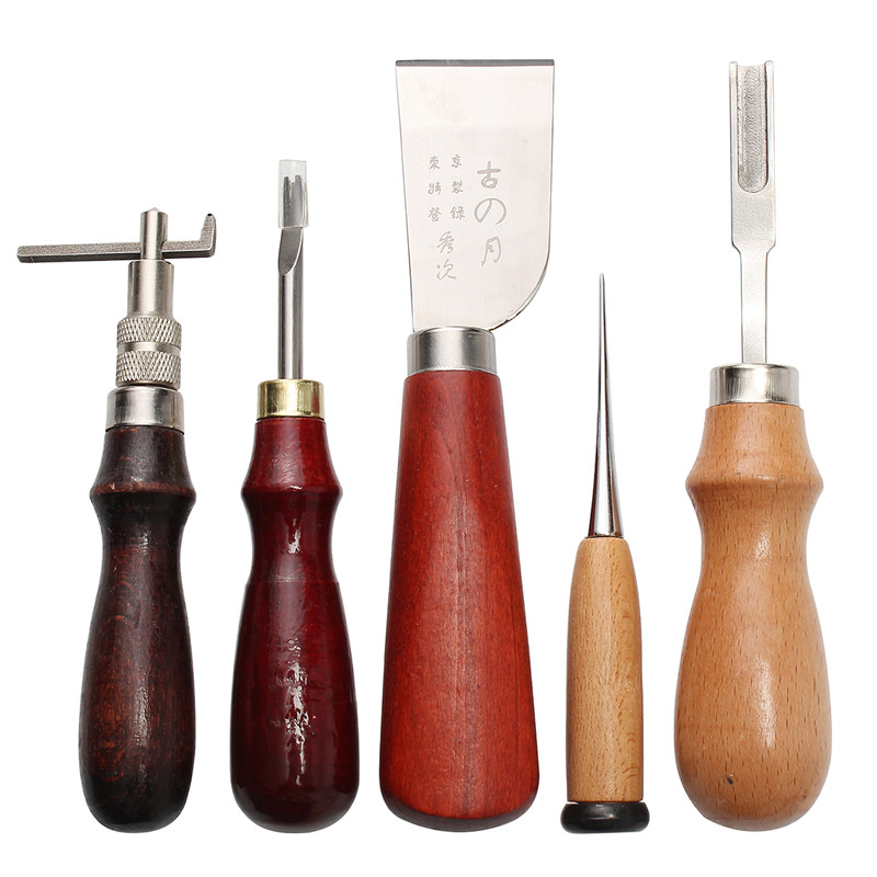 Kiwarm Professional 37/61/18Pcs Leather Craft Tools Kit Hand Sewing Stitching Punch Carving Work Saddle Leathercraft Accessories