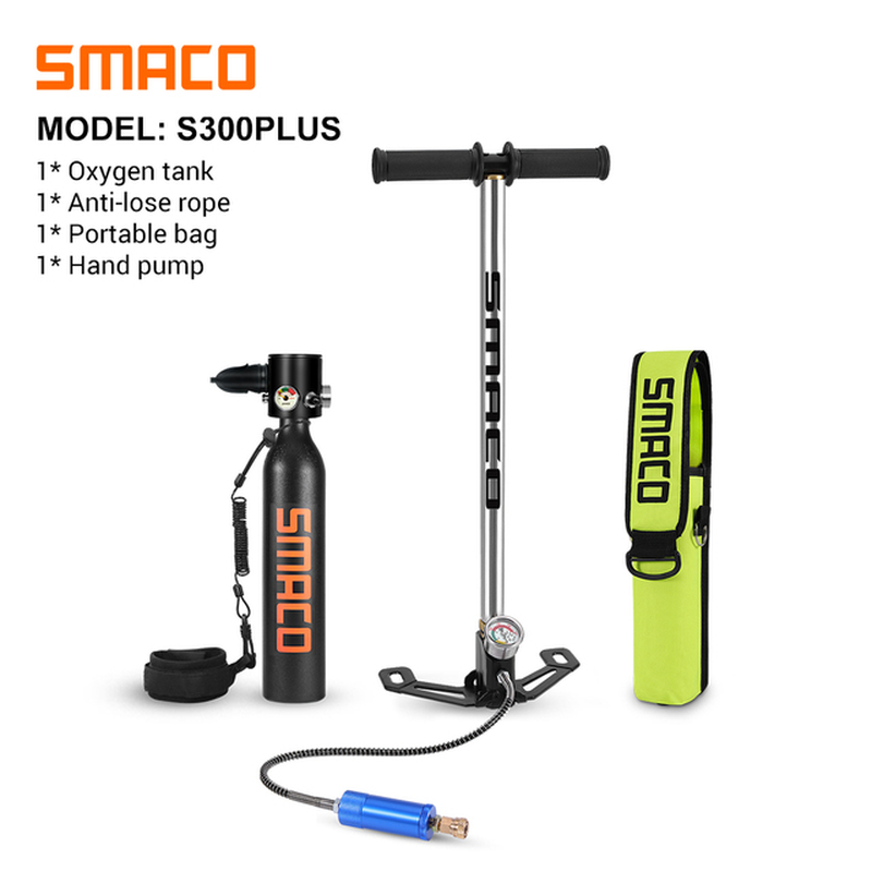 S300Plus 0.5L Scuba Diving Tank Equipment Oxygen Tank Cylinder Set Hand Pump for Snorkeling Breath Scuba Diving Equipment