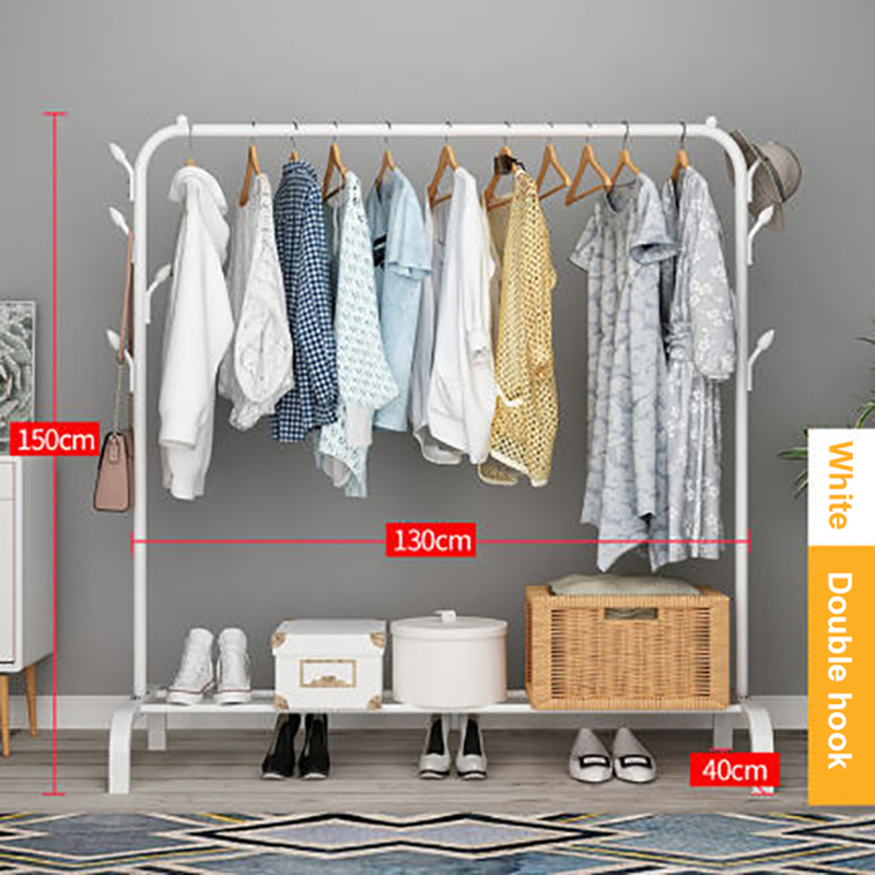 Coat Rack Garment Rack Free-Standing Clothes Hanger with Top Rod Clothes Shelves Storage Wardrobe Hanger Floor Cloth Drying Rack