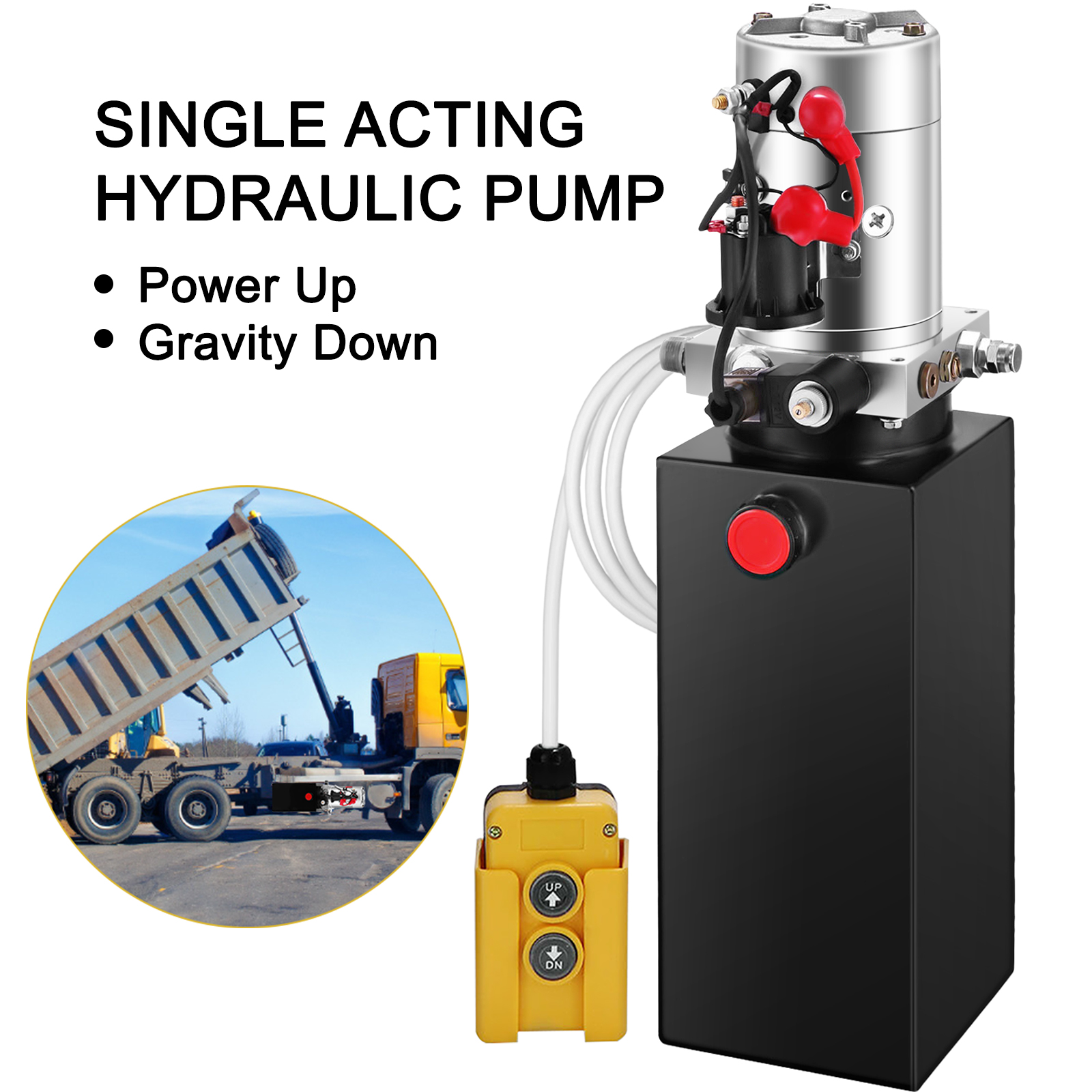 Car Jack Hydraulic Pump 12V DC Single Acting 4-20 Quart Dump Trailer Power Unit Remote Control Crane Truck Car Lift Motor