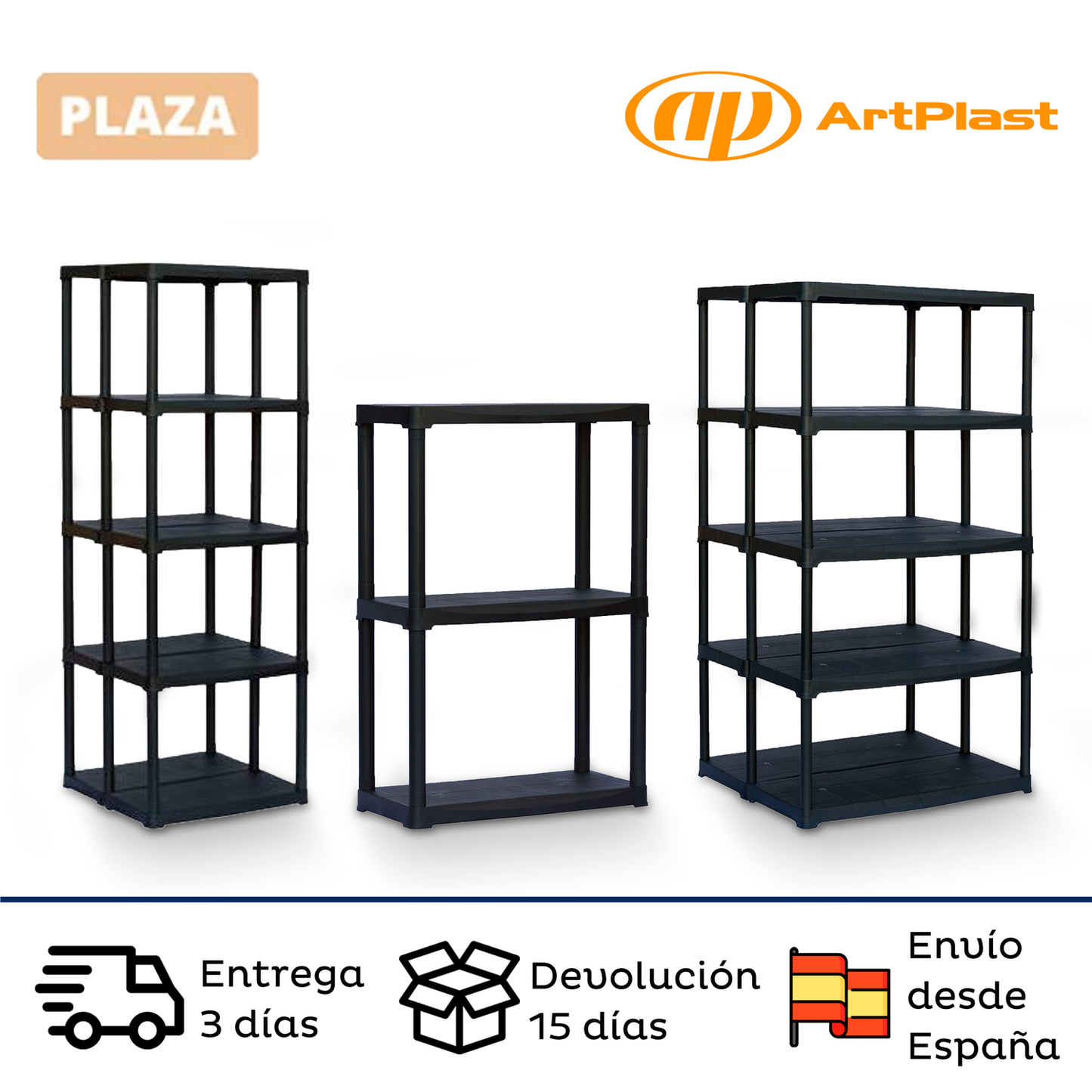 Modular Polypropylene Artplast Shelves Collection "Tempo", with Various Dimensions and Shelves Black and Ivory Color