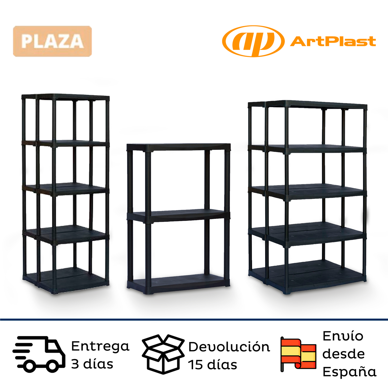 Modular Polypropylene Artplast Shelves Collection "Tempo", with Various Dimensions and Shelves Black and Ivory Color