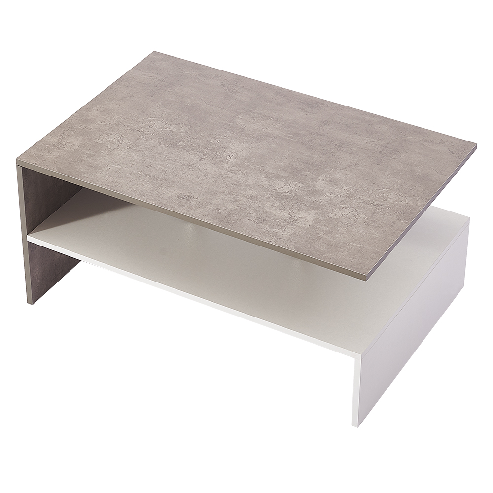 Coffee Table 2 Tiyers Book Sundries Storage Shelf with 2 Pillars Living Room Table Sofa Table Concrete White 90X60Cm