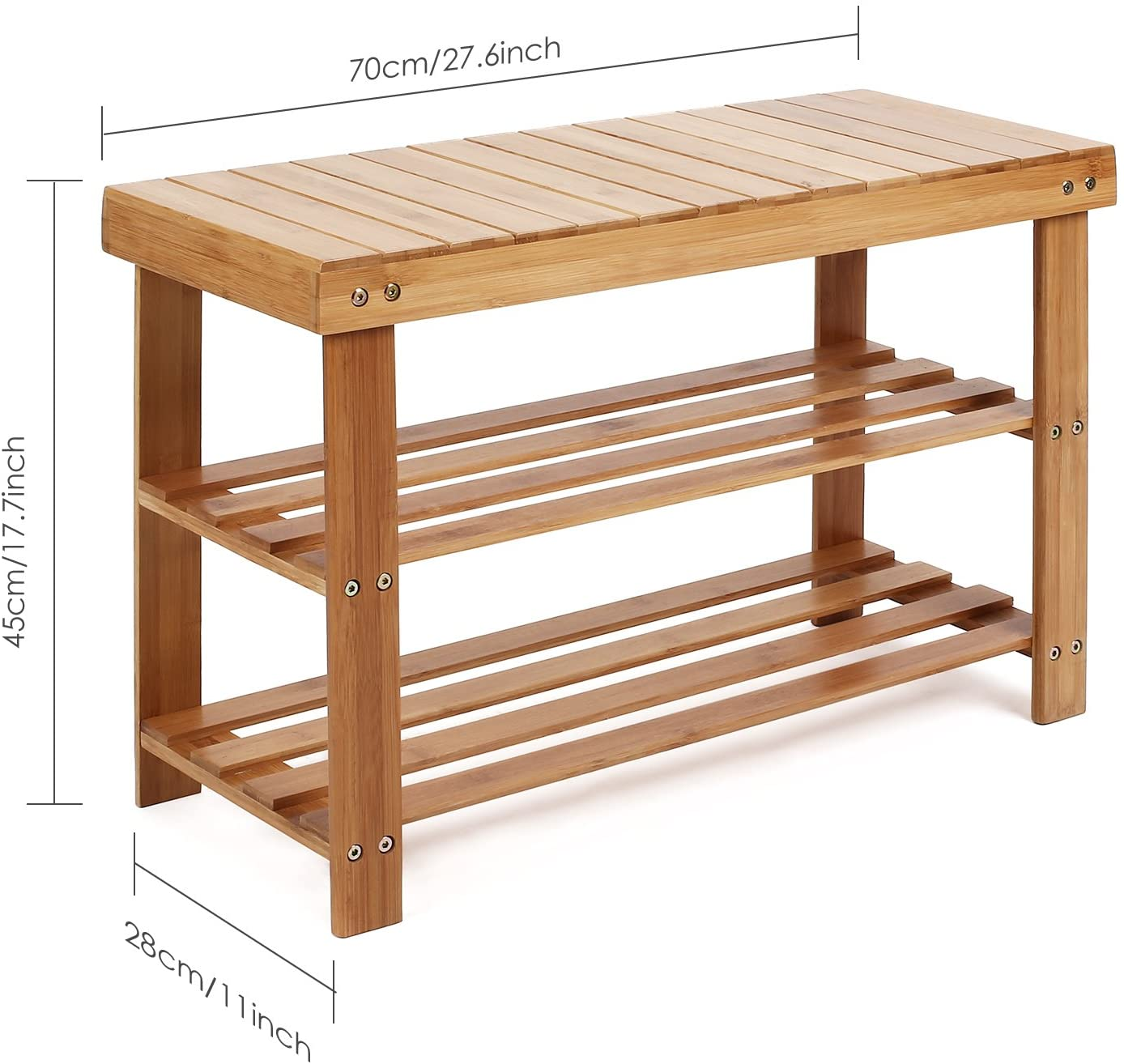 Shoe Rack Bench 3 Tier Living Bamboo, Shoe Organizer or Entryway Bench, Perfect for Shoe Cubby, Entry Bench, Bathroom Bench