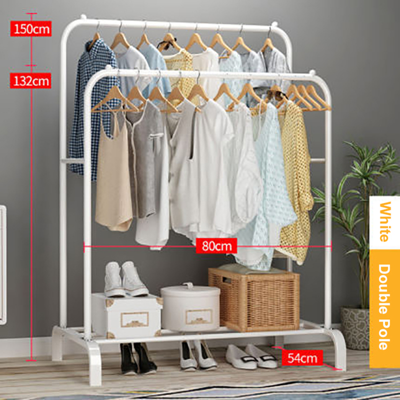 Coat Rack Garment Rack Free-Standing Clothes Hanger with Top Rod Clothes Shelves Storage Wardrobe Hanger Floor Cloth Drying Rack