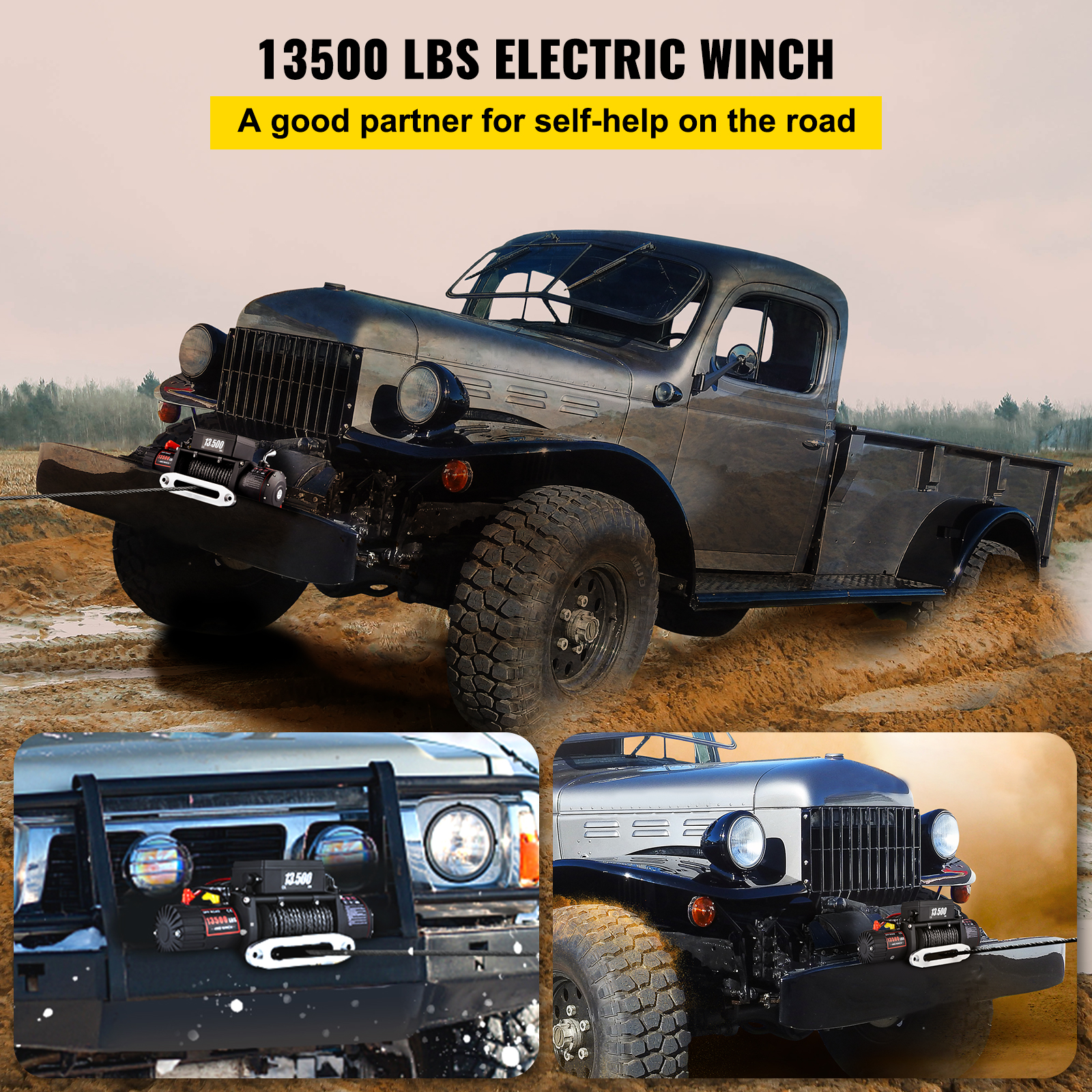 3000-13500LBS 12V Electric Winch for 4X4 Syntheic Car Trailer Ropes Towing Strap with Wireless Control ATV Truck off Road