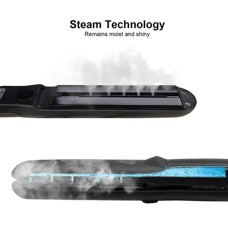 2 in 1 Fast Heat up Tourmaline Ceramic Professional Steam Hair Straightener Curler for Salon Straightening Iron Styling