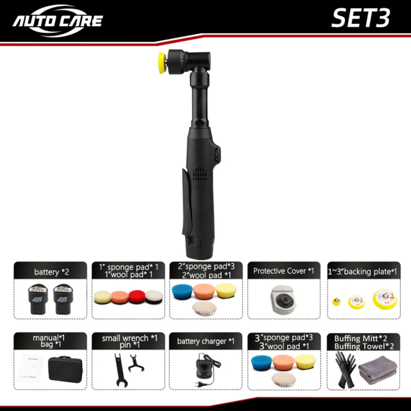 AUTOCARE Cordless 12V Mini Car Polisher RO/DA Micro Cordless Scratches Killer Car Polishing Machine with 2 Battery for Sanding