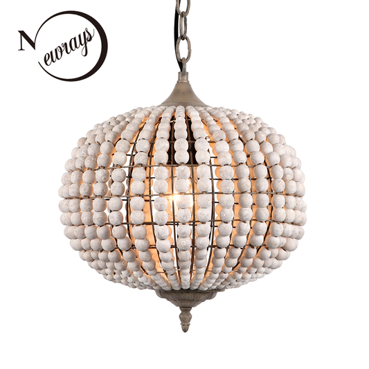 Loft Vintage Country Ball Nature Wooden Bead Pendant Lights E27 220V Led Hanging Lamp for Living Room Kitchen Restaurant Bedroom