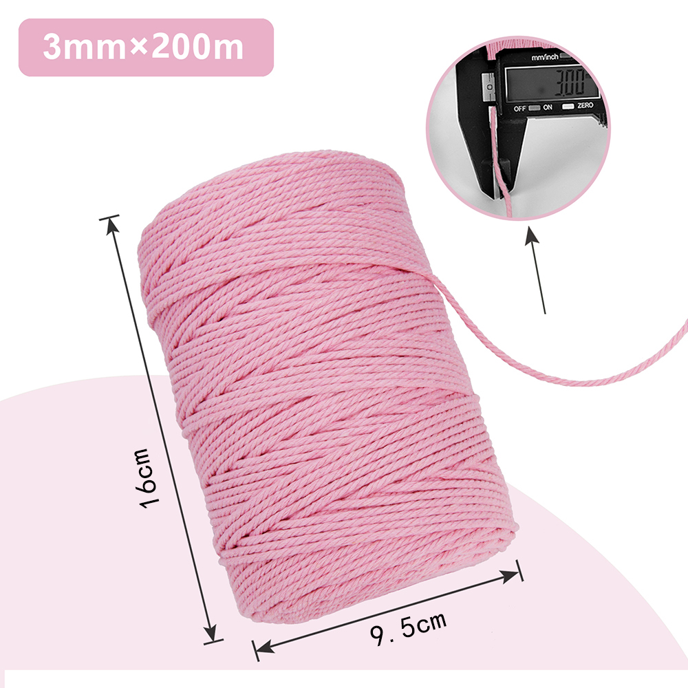 Gomaihe Macrame Cord 3Mm X 200M 100% Cotton Rope Craft String Twine for Wall Hanging Plant Hangers Knitting Home Decorations DIY