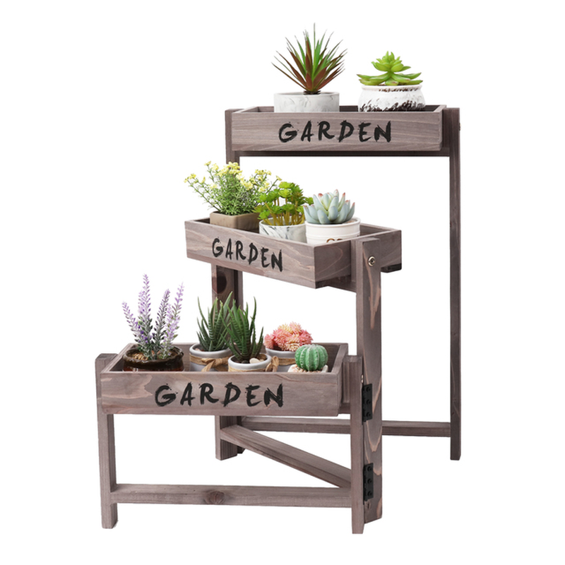 3 Tier Wooden Garden Plant Stand Vintage Herb Flower Succulent Holder Folding Display Shelf for Indoor Outdoor Yard Patio