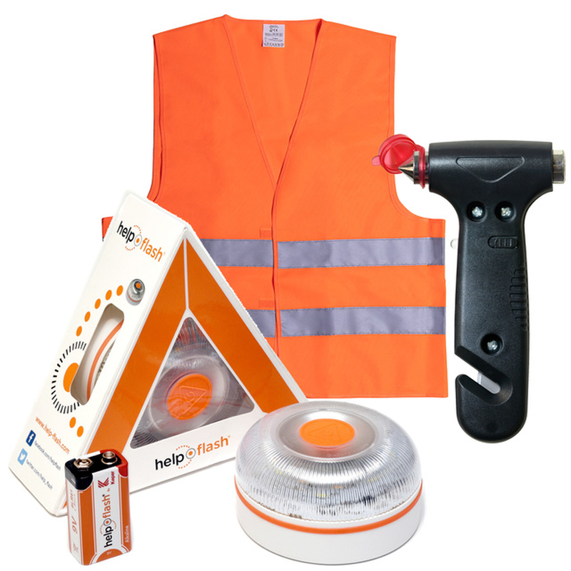 -Standalone Emergency Light, V16 Hazard Presenter Signal, Approved, DGT Regulations + Hammer + Vest