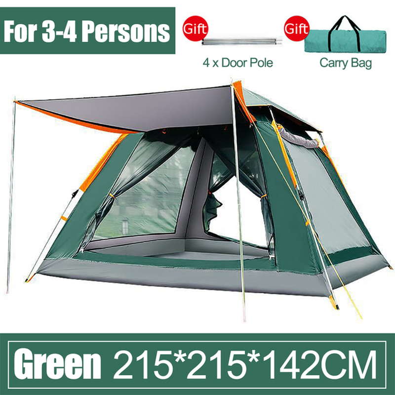 3-4 Persons Automatic Tent Outdoor Camping Tent Double Layer Waterproof Easy Instant Setup Protable Backpacking for Sun Shelter