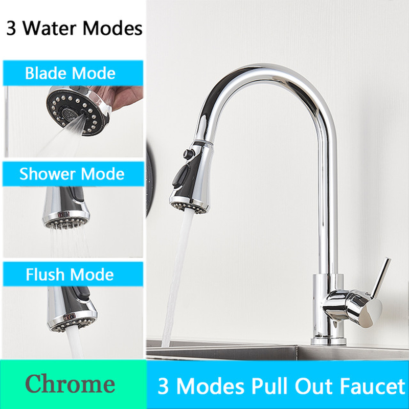 Brushed Nickel Kitchen Faucet Single Hole Pull Out Spout Kitchen Sink Mixer Tap Stream Sprayer Head Chrome/Black Mixer Tap