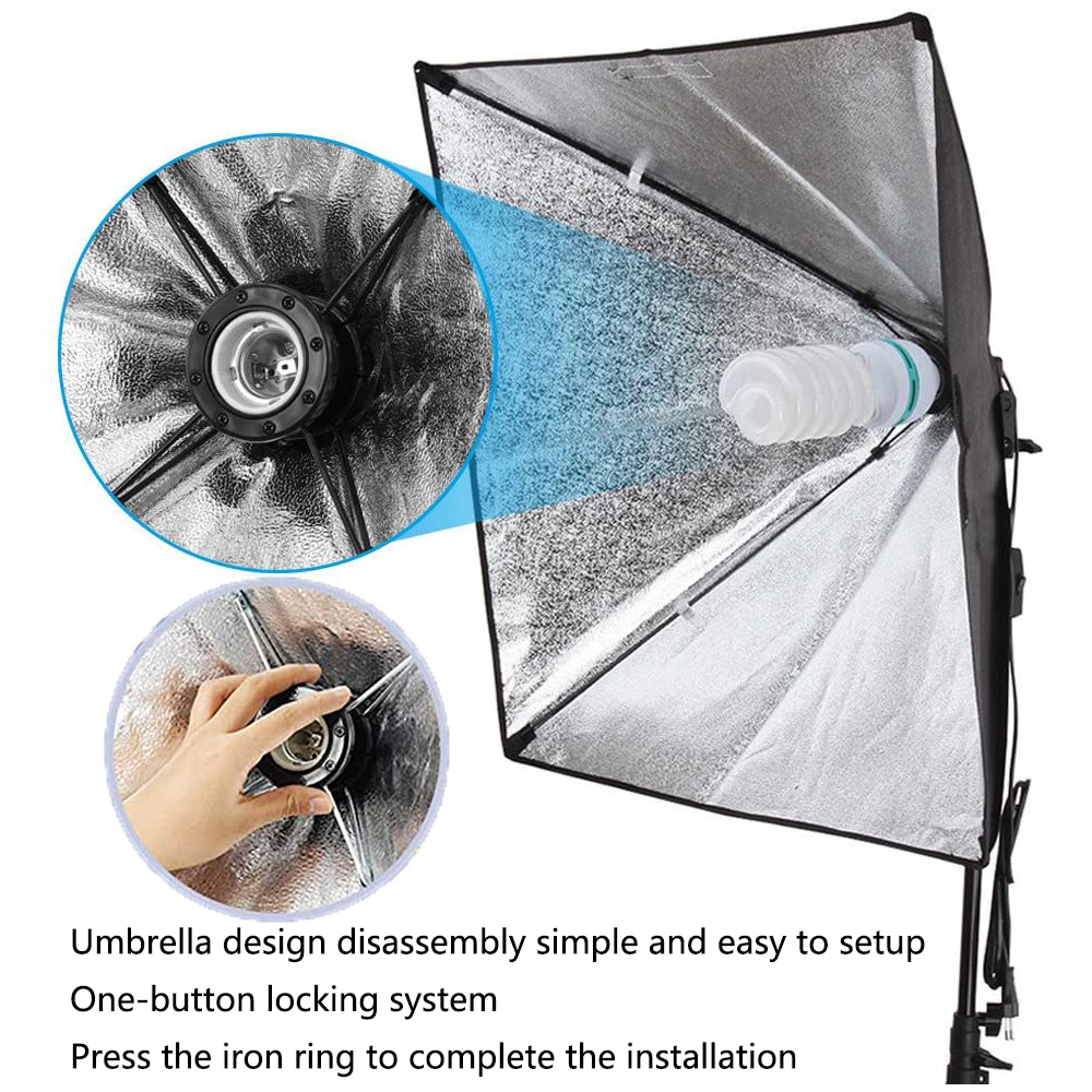 Photographic Equipment Photo Studio Photography Soft Box Kit with Triopod Video 50X70Cm Softbox Photo Box with Lamp Holder E27