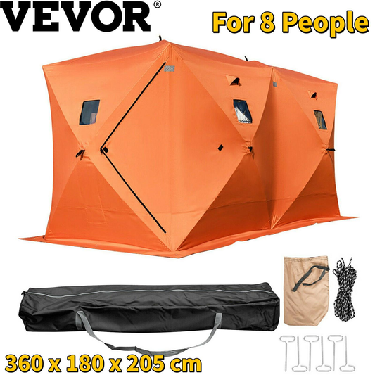 VEVOR Ice Fishing Tent Warm Awning Pop-Up 8-Person Oxford Fabric Waterproof Windproof Canopy for Winter Fishing Camping Hiking