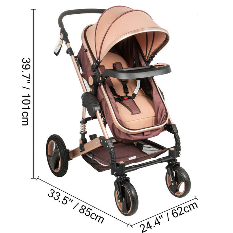 VEVOR Luxurious Baby Stroller 2 in 1 Portable Travel Baby Carriage Foldable Aluminum Frame High Landscape Car for Newborn Baby