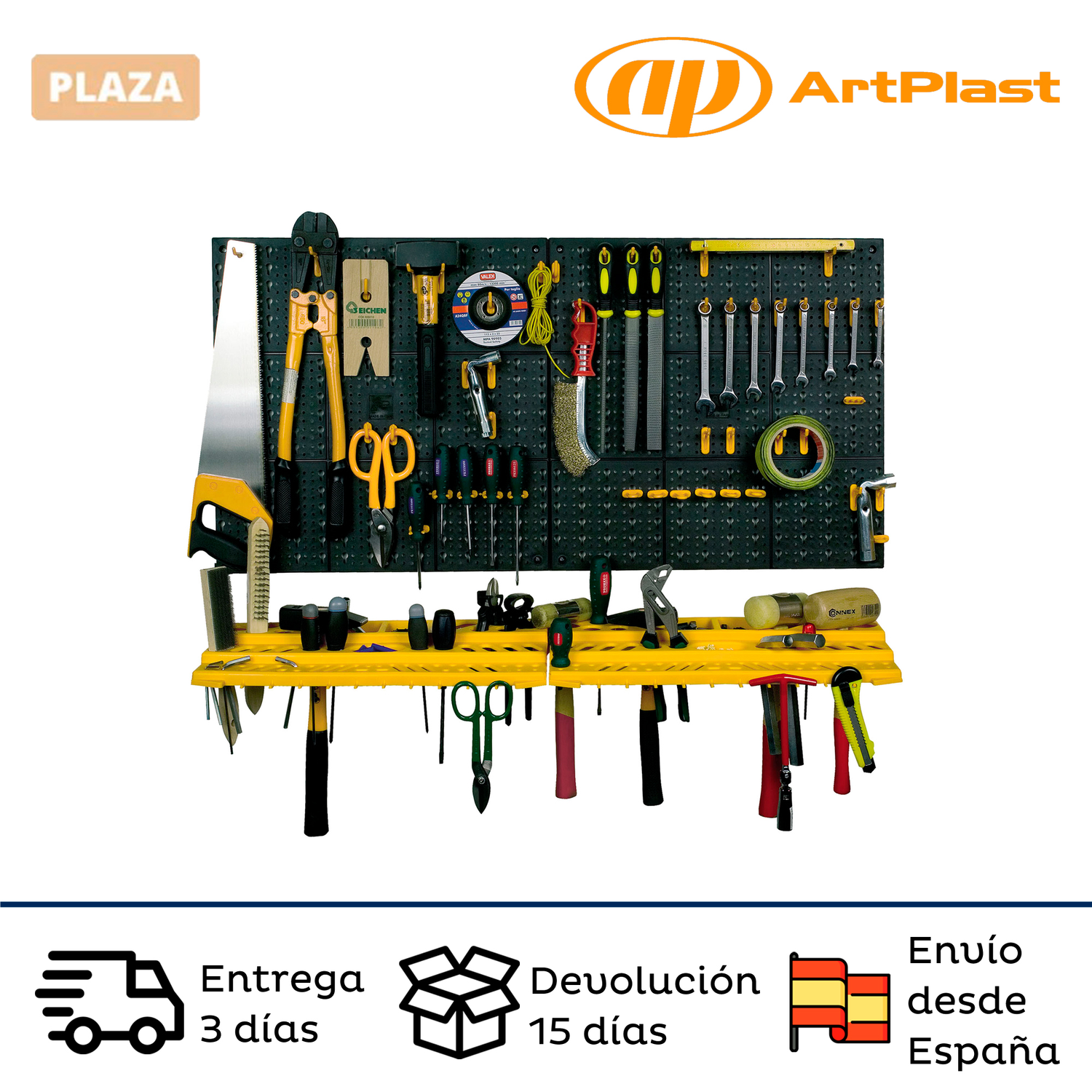 Panels/Shelves for Artplast PANELLI Tools in Recyclable Polypropylene and Set of Assorted Plastic Hooks