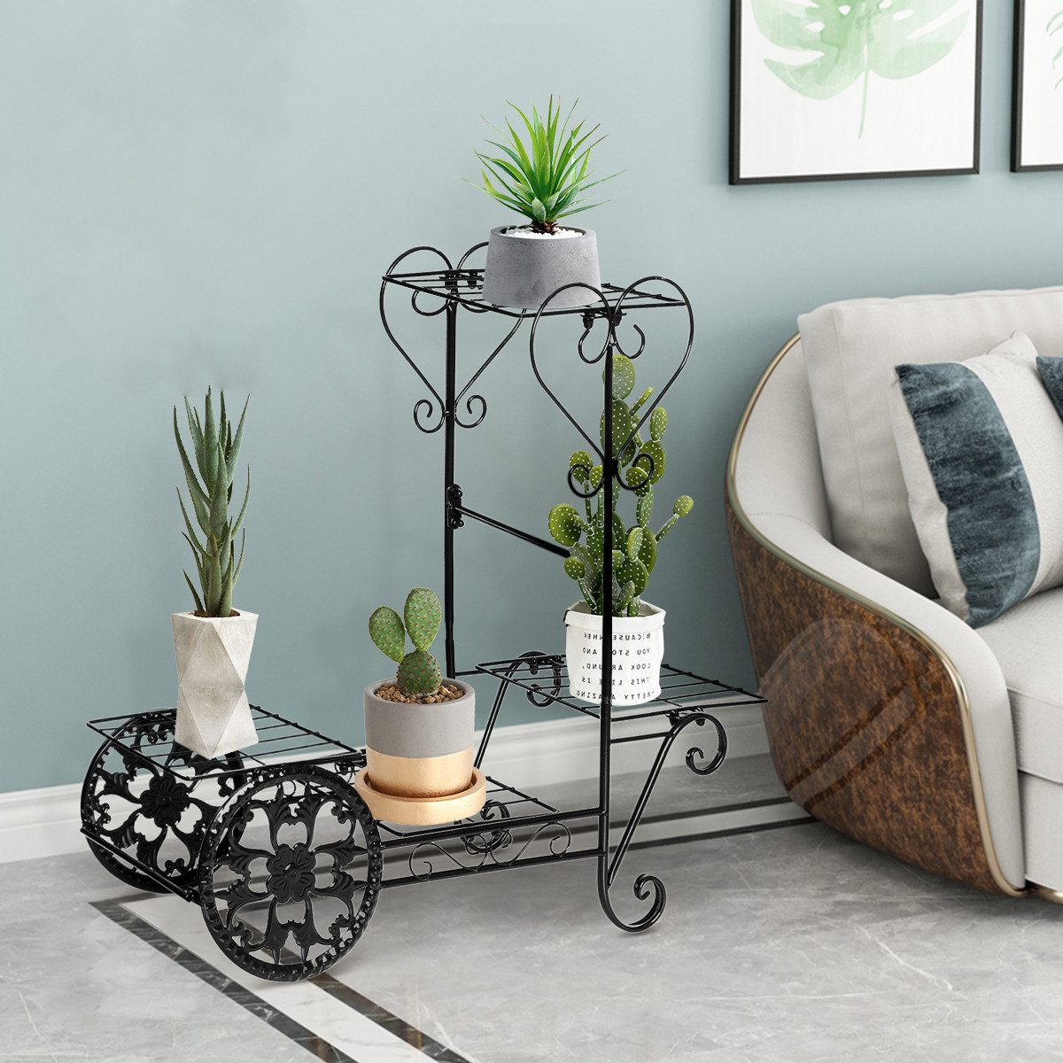 4 Tiers Fashion Iron Plant Stand Flower Shelf for Rack Balcony Simple Indoor Living Room Coffee Bar Garden Flower Pot Shelf