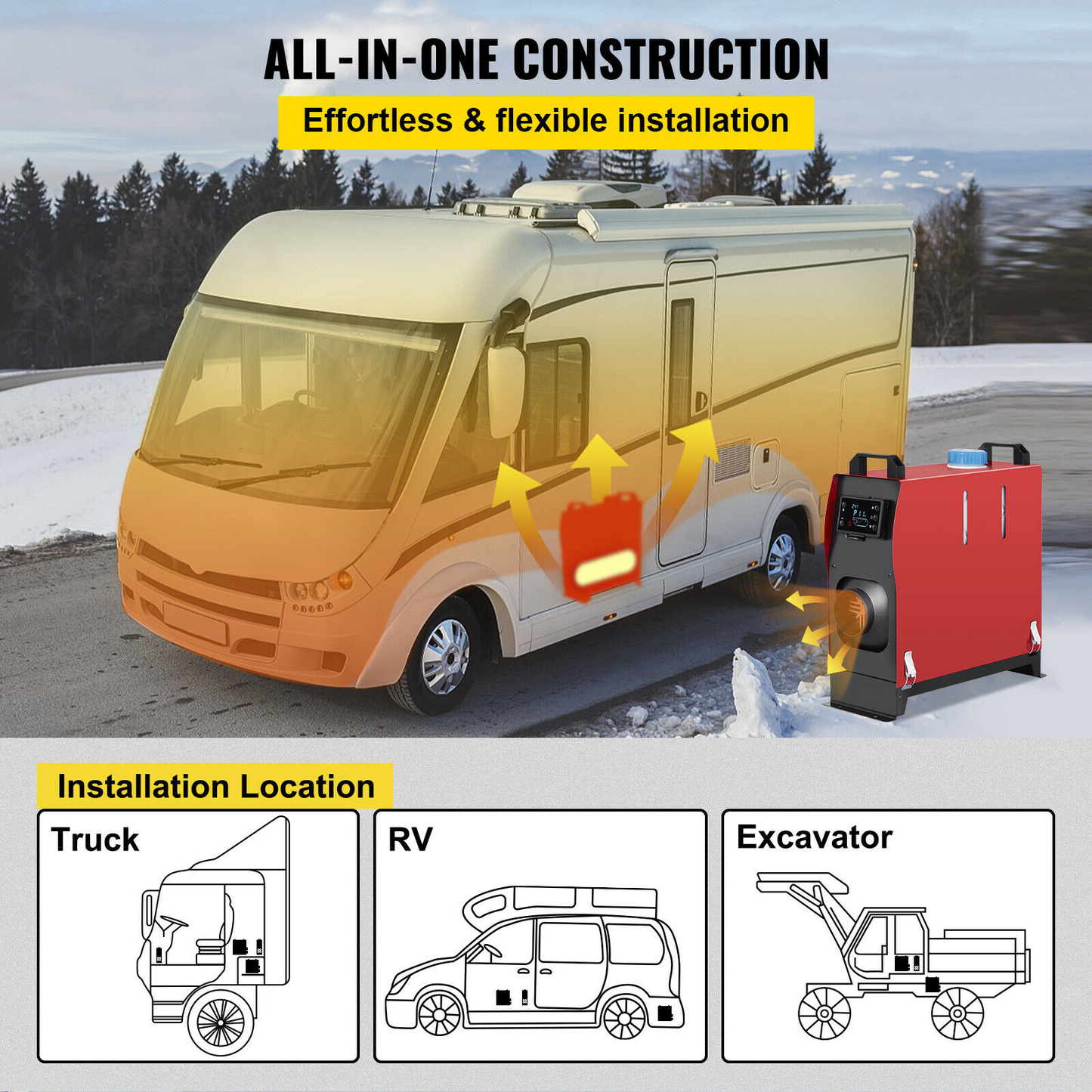 5KW Diesel Air Heater 12V All in One with LCD Switch & Remote Control Muffler Parking Suitable for Truck Boat Car Trailer