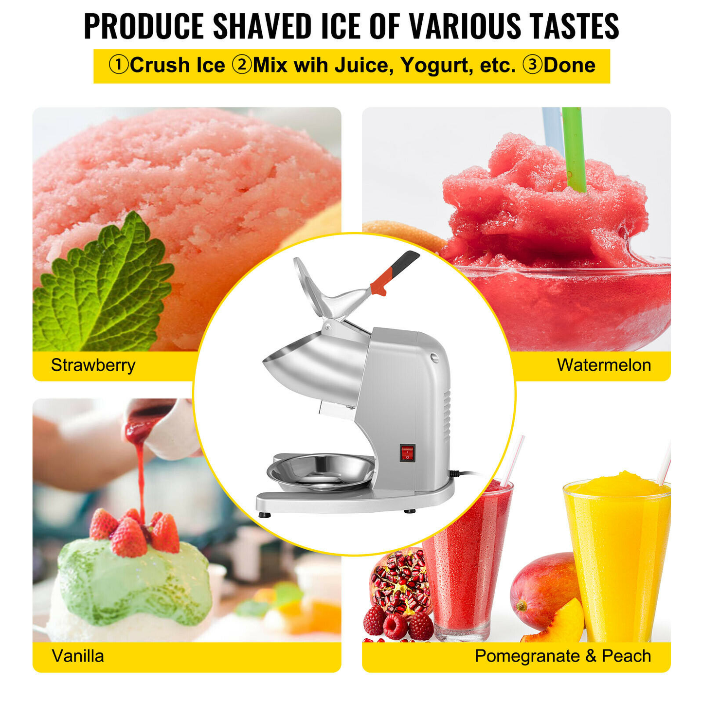 Electric Dual Blade Ice Crusher 95Kg/H Commercial Snow Cone Granizing Machine with Free Tray Home Icy Drink Smoothie Maker