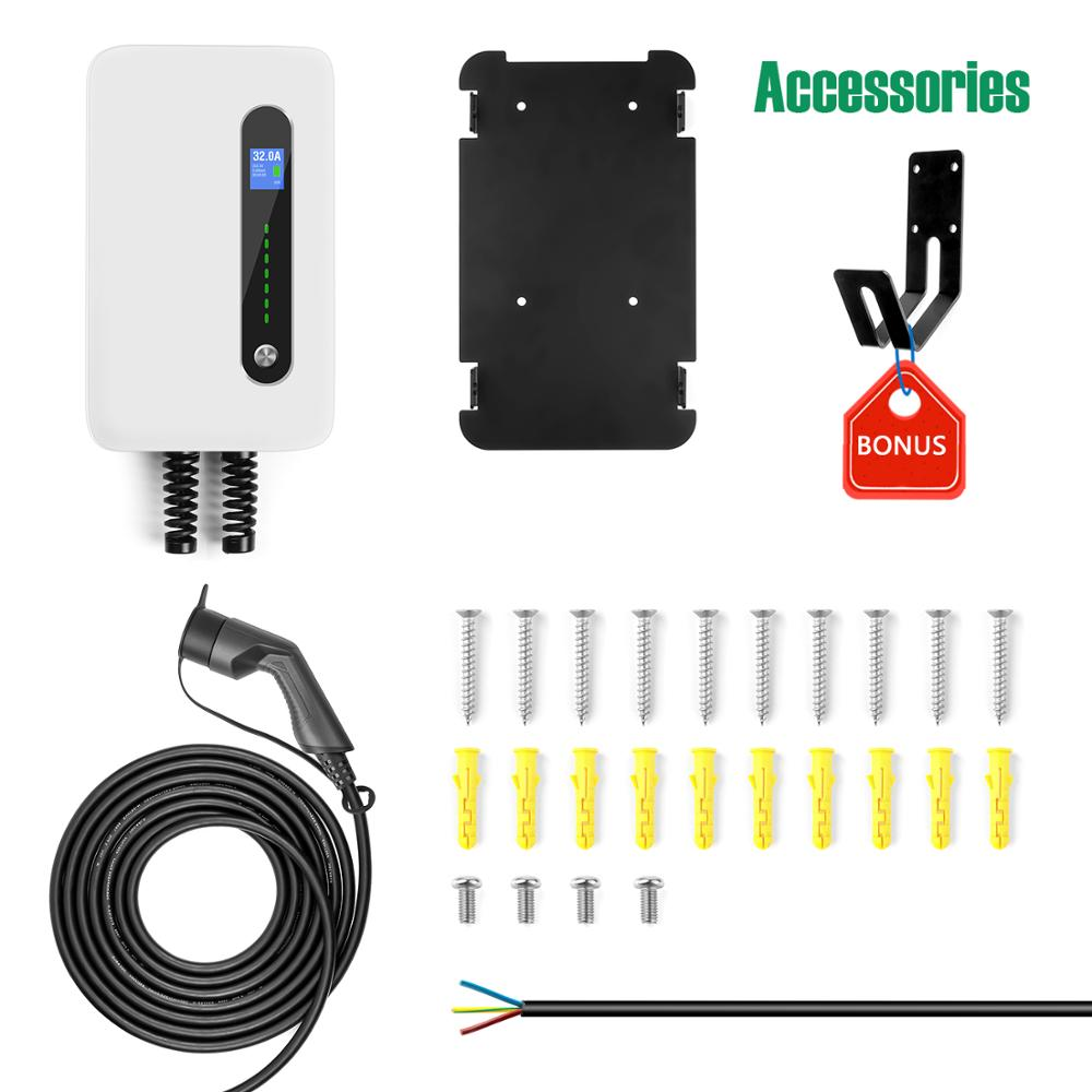 32A EVSE Wallbox EV Car Charger Electric Vehicle Charging Station Wall-Mounted IP66 Type 2 Cable IEC 62196-2 Level 2 240V 7.6KW