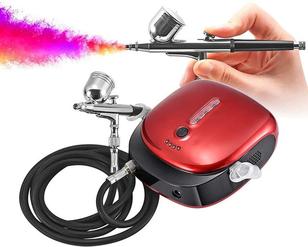 EU US Stock Mini Airbrush Gun Set with Air Compressor Pressure Adjustment Dual Action Airbrush Kit for Painting,Cake,Craft,Etc