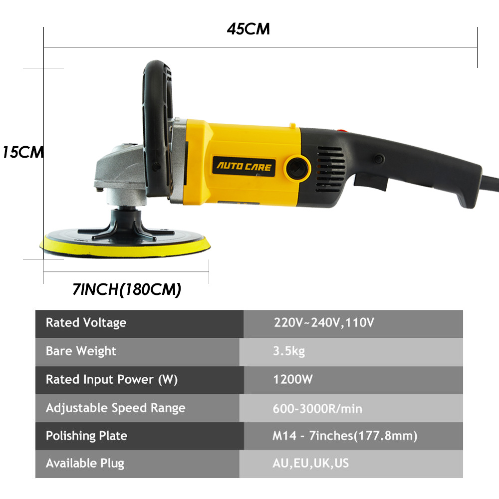 Rotatory Car Polisher 180Mm Disc Orbital Electric Polishing Machine M14 High Power 6 Variable Speed Paint Care Tool