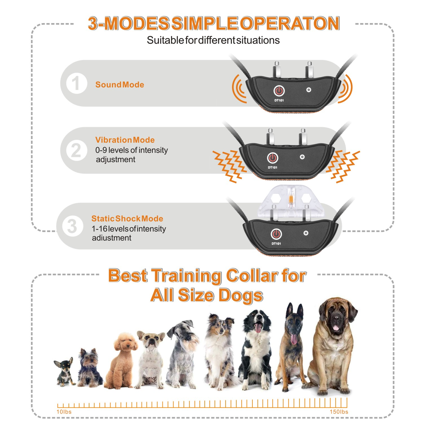 Electric Dog Training Collar with LCD Display Vibration Anti-Bark Control Rechargeable Remote Waterproof Collar for Dogs