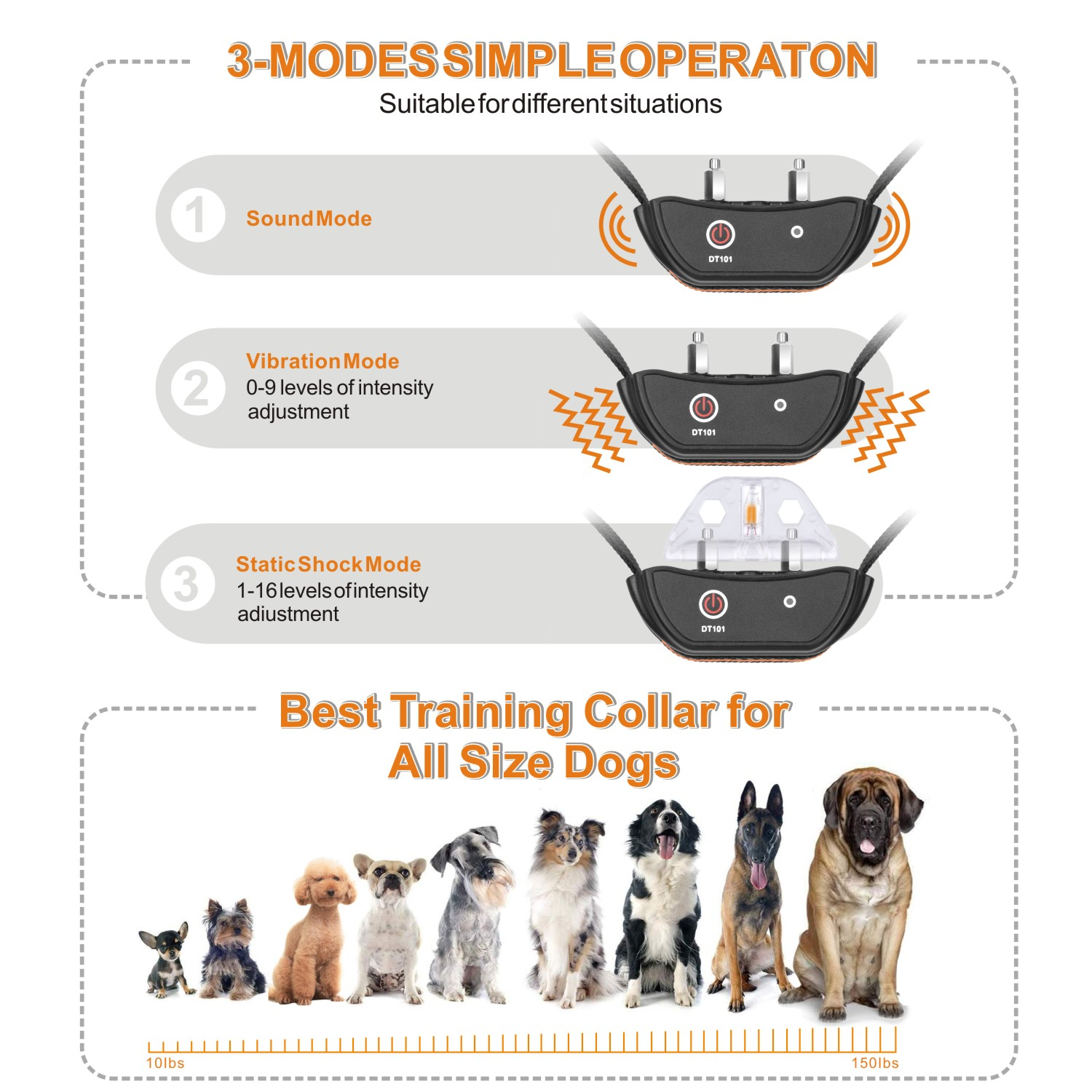 Electric Dog Training Collar with LCD Display Vibration Anti-Bark Control Rechargeable Remote Waterproof Collar for Dogs